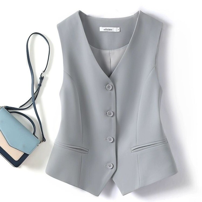 Ülikonnavestid Naised Lihtsad üherealised V-kaelusega varrukateta mantlid Igapäevased ülerõivad Esteetiline Korea stiil õhuke Täiesti sobiv trendikas uus