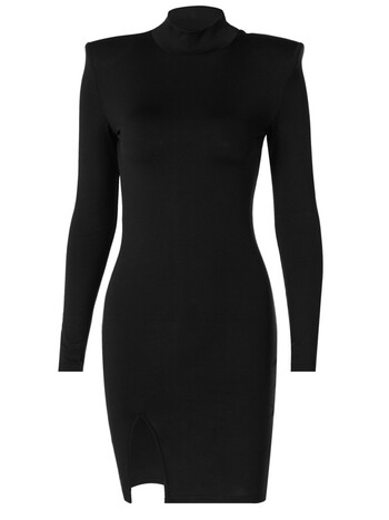 Жени Пролет Есен Бодико с дълъг ръкав Soild Color Black Slim Package Hip Mini Dress Дамско облекло Streetwear