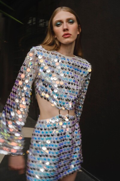 Litritega õõnsad minikleitid naistele, pikkade varrukatega, õhukesed sädelevad kleidid High Streeti õhtupeoklubi mini Vestido