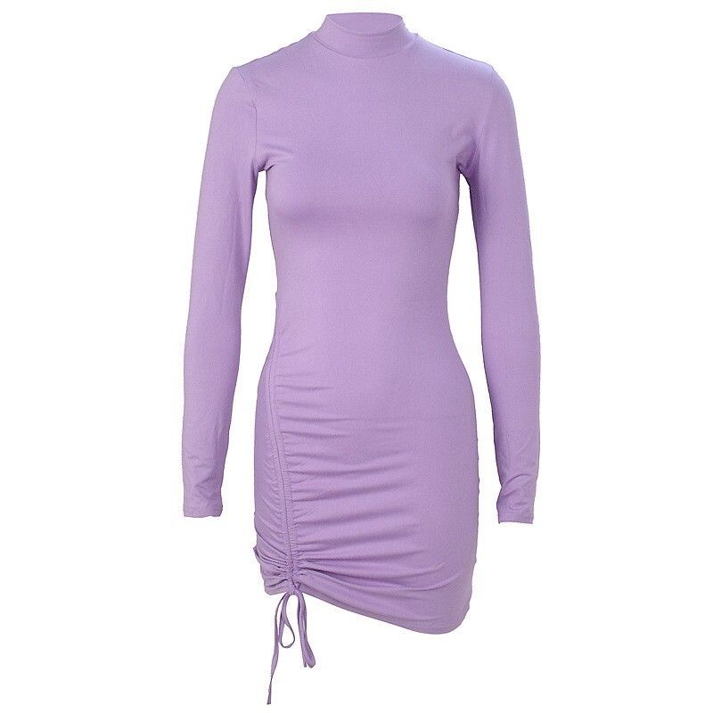 Elegantne pitskleit Soliidne plisseeritud Slim Fit Peo Bodycon Naiste seksikas minikleidid Lillad Must Vestidos