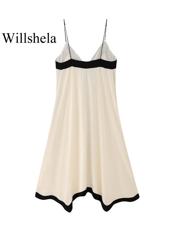 Willshela naiste moevärk, seljata vaba midikleit, vintage õhukeste rihmadega V-kaelusega naiste stiilsed kleidid