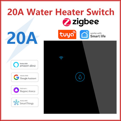 20A/40A Tuya Zigbee Интелигентен превключвател за бойлер за бойлер EU UK 4000/8800W Превключвател за климатик работи с Alexa Alice Google Home