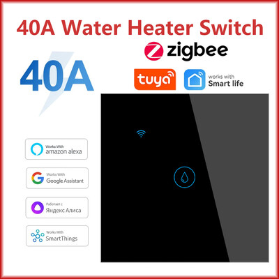 20A/40A Tuya Zigbee Интелигентен превключвател за бойлер за бойлер EU UK 4000/8800W Превключвател за климатик работи с Alexa Alice Google Home