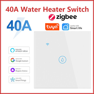 20A/40A Tuya Zigbee Интелигентен превключвател за бойлер за бойлер EU UK 4000/8800W Превключвател за климатик работи с Alexa Alice Google Home