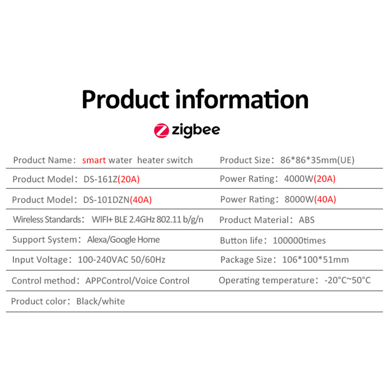 20A/40A Tuya Zigbee nutikas veesoojendi boileri lüliti EU UK 4000/8800W kliimaseadme lüliti töötab koos Alexa Alice Google Home`iga