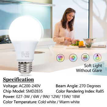 4 τεμ./παρτίδα E27 Λάμπες LED AC 220V SMD2835 3W 6W 9W 12W 15W 18W Lampada Led Light Lights σαλόνι Σπίτι Εσωτερικός χώρος LED Bombilla