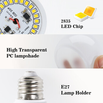 4 τεμ./παρτίδα E27 Λάμπες LED AC 220V SMD2835 3W 6W 9W 12W 15W 18W Lampada Led Light Lights σαλόνι Σπίτι Εσωτερικός χώρος LED Bombilla