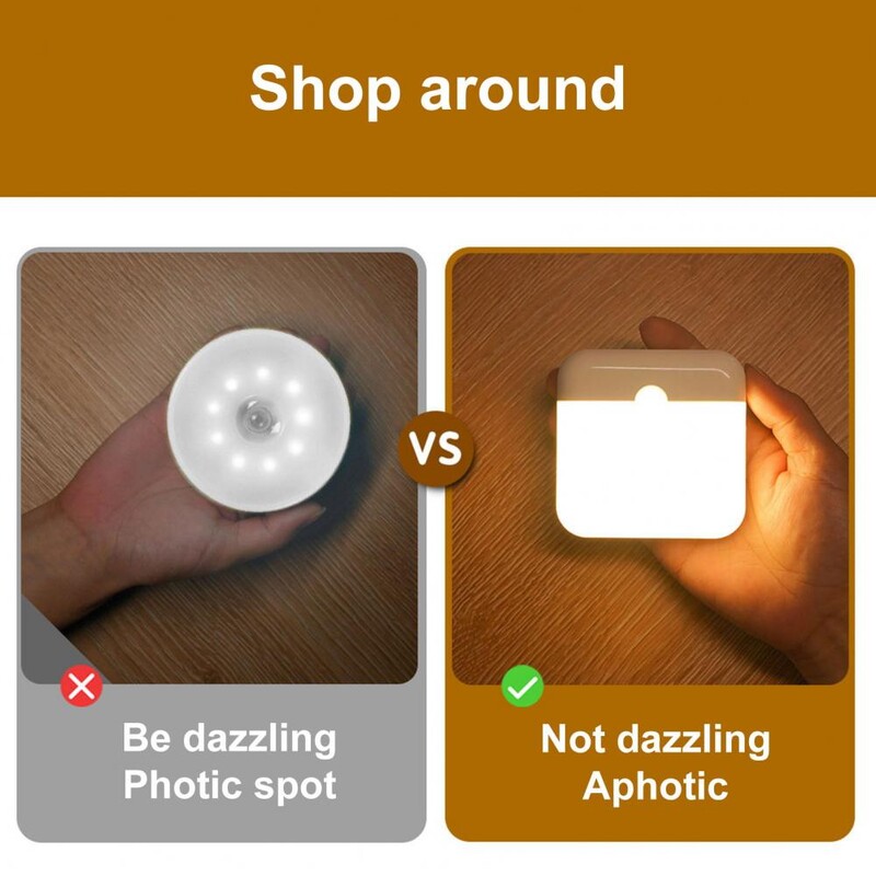 Judesio jutiklis Led Light USB įkrovimo kvadratinė lempa miegamojo virtuvei Laiptų prieškambario spintos spintelės apšvietimas