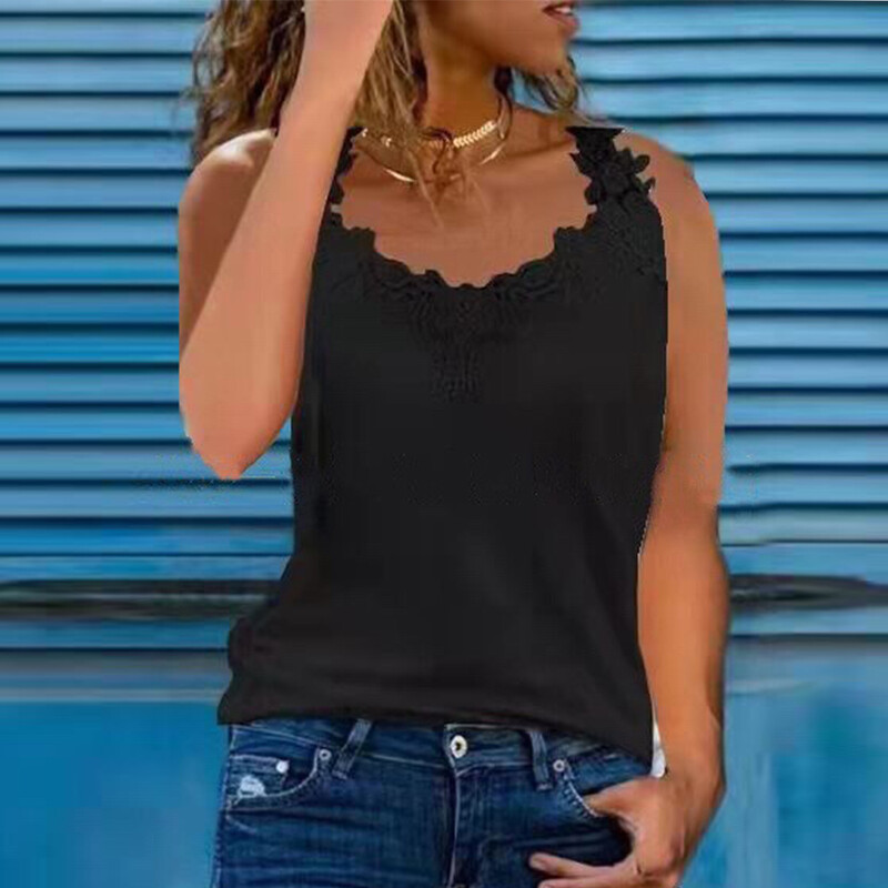 Υπερμεγέθη γυναικεία φανελάκια με δαντέλα V λαιμόκοψη Γυναικεία καλοκαιρινά αμάνικα casual φαρδιά φαρδιά γιλέκο μπλουζάκι Γυναικεία Ρούχα