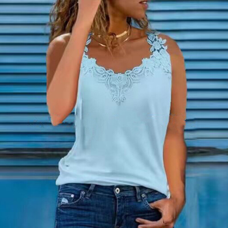 Υπερμεγέθη γυναικεία φανελάκια με δαντέλα V λαιμόκοψη Γυναικεία καλοκαιρινά αμάνικα casual φαρδιά φαρδιά γιλέκο μπλουζάκι Γυναικεία Ρούχα