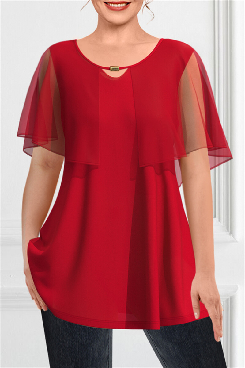 Naiste suures suuruses triiksärk Kuninglik sinine šifoonist lehvimisvarrukas, kahekihiline väljalõigatud võlts, kaheosaline plisseeritud A-jooneline suvetopp