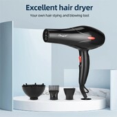 CkeyiN 1600W сешоар Професионален вентилатор с отрицателни йони за домашна употреба Горещо и студено издухване Сушене за салон Вентилатор Дифузер Концентратор Дюза