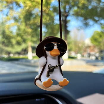 Anime Duck Car Εσωτερική Διακόσμηση Χαριτωμένη γύψινη κούνια πάπια με γυαλιά σωλήνων Κρεμαστό αυτόματο καθρέφτη οπισθοπορείας για αξεσουάρ αυτοκινήτου