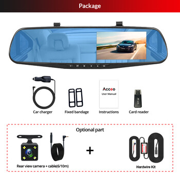 Dashcam White Mirror Dvr 4,3 ιντσών Dash Camera FHD 1080P Auto Registrar Support Κάμερα οπίσθιας όψης Εγγραφή βίντεο αυτοκινήτου Dvrs