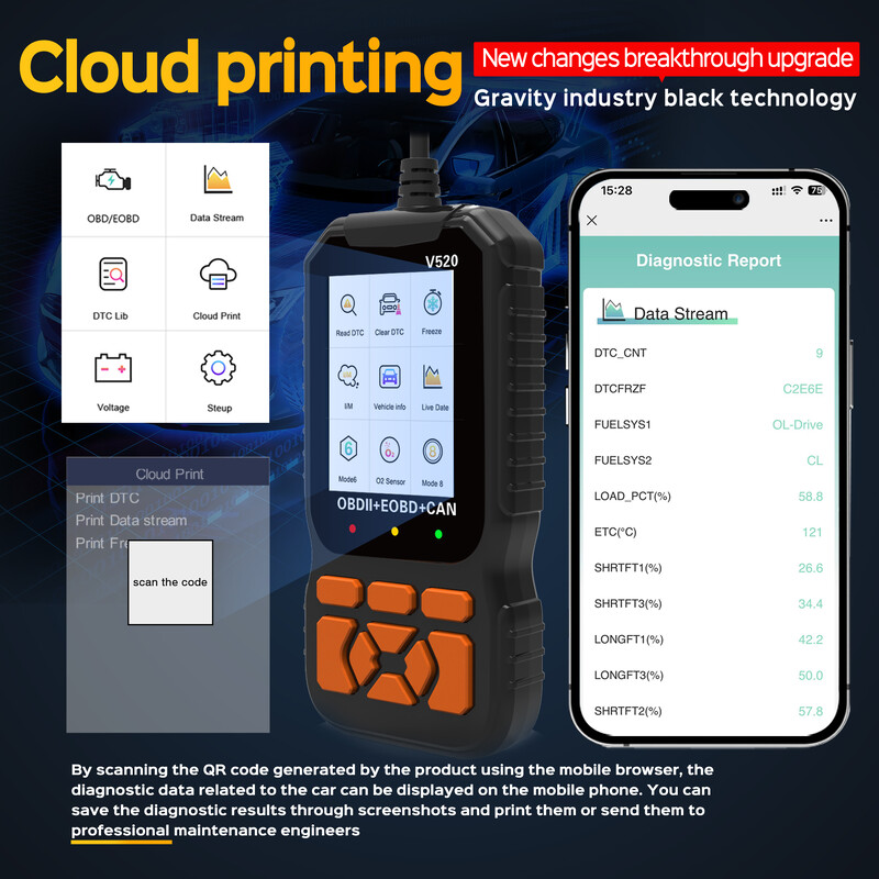 Professzionális OBD2 szkenner diagnosztikai eszköz, továbbfejlesztett ellenőrző motorkód olvasó OBDII/EOBD autódiagnosztikai kiolvasó eszközökkel