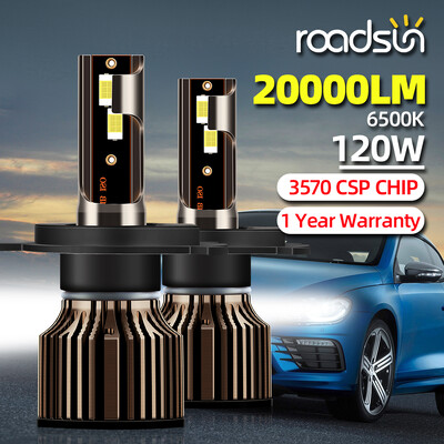 roadsun H4 LED fényszóró H1 H7 H8 H9 H11 9005 HB3 9006 HB4 autó led lámpák 20000LM 120W 6500K CSP Chip Hight tompított fényszóró ködlámpa