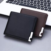 Мъжки ежедневен къс портфейл Многофункционален тънък моден кожен клипс Корейски стил Хоризонтална квадратна форма Мек корейски стил