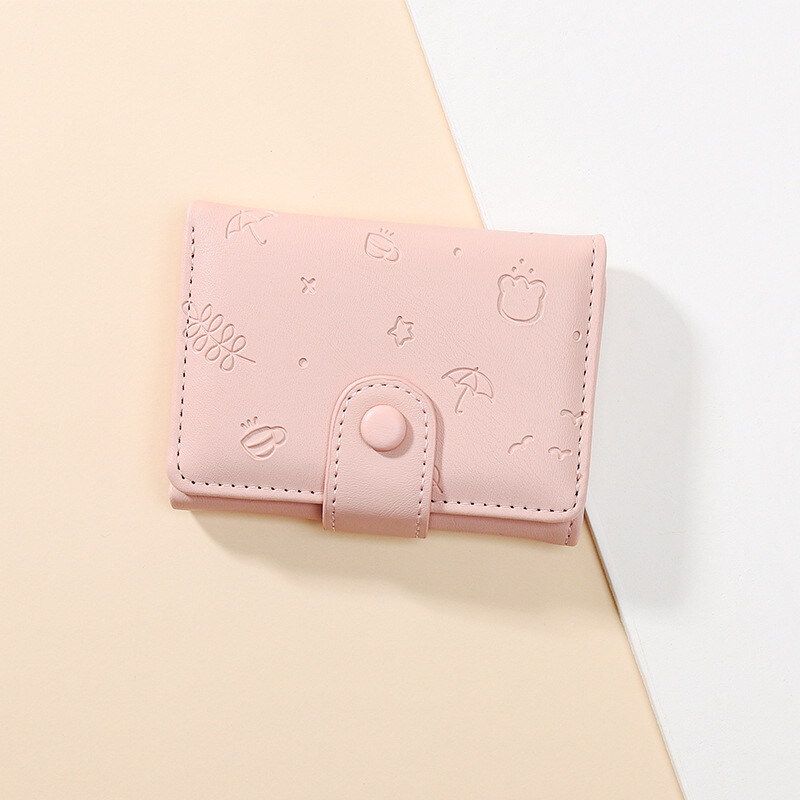 Armas Pu rahakott, naiste lühike multikas, ühevärviline värske kaardihoidja, multifunktsionaalne kolmekordne nahast klamber Dacron pehme