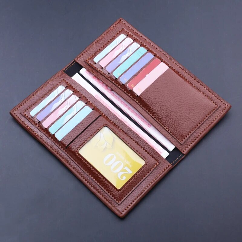 Meeste pikk nahast rahakott, mitme kaardi pesa Üliõhukesest riidest rahakott igapäevaseks kasutamiseks, pehme vertikaalne ruudukujuline