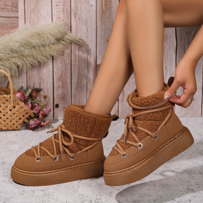 Pantofi de iarnă pentru damă, rezistenți la frig și cald, 2024, ghete cu platformă pentru femei, cu șireturi, cizme scurte la modă, impermeabile, anti-alunecare