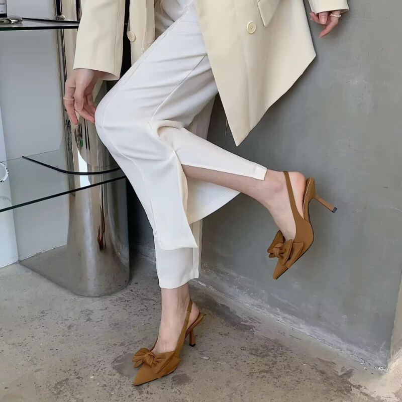 Γυναικεία παπούτσια 2024 Άνοιξη Νέος Κόμπος πεταλούδας Γυναικείες slingbacks Γόβες Παπούτσια Σέξι φόρεμα Λεπτό τακούνι με μυτερό γυναικείο ψηλοτάκουνο γυναικείο