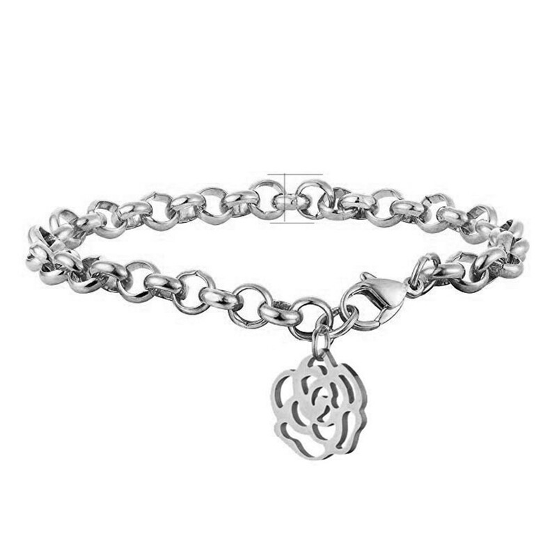 Brățară cu pandantiv în cruce și trandafiri ananas din oțel inoxidabil lucrată manual de Paște