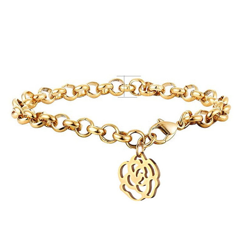 Brățară cu pandantiv în cruce și trandafiri ananas din oțel inoxidabil lucrată manual de Paște