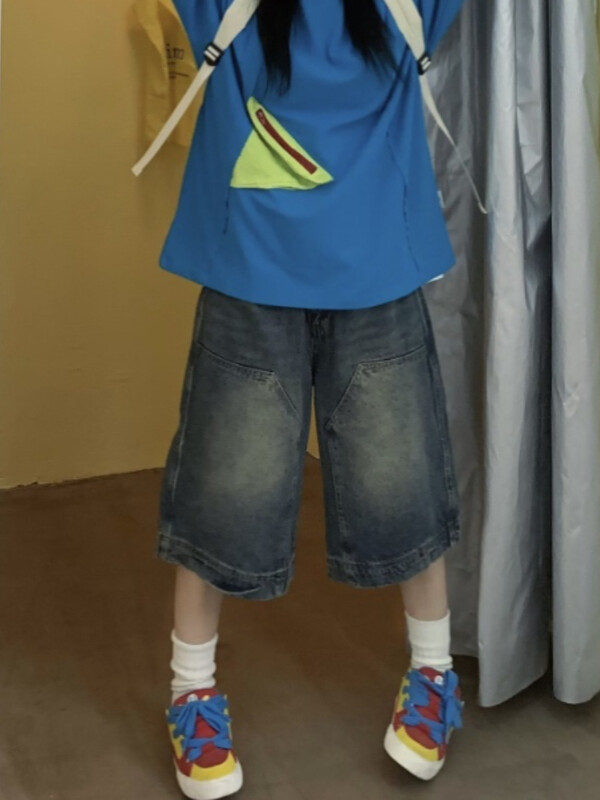 QWEEK Y2k Vintage Baggy Jorts Naiste laia säärega Five Points teksad Korea tänavarõivad vabaaja Oversize pestud teksapüksid suvised