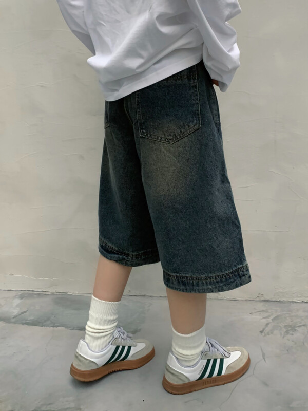 QWEEK Y2k Vintage Baggy Jorts Naiste laia säärega Five Points teksad Korea tänavarõivad vabaaja Oversize pestud teksapüksid suvised