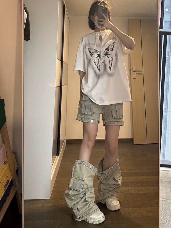 Ameerika uus eemaldatav disain Sense Tooling Teksad Naised Y2K mood gooti retro High Street sirged väikesed vibe vöökohaga püksid