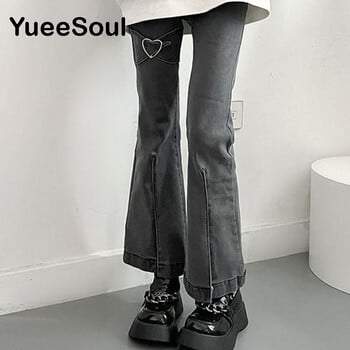 Love Metal Grey Women Jenas High Waist Flares Pants 2022 New Fashion Y2K Vintage Cute Sweet Casual 2000s E girl Женски дрехи