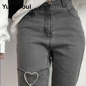 Love Metal Grey Women Jenas High Waist Flares Pants 2022 New Fashion Y2K Vintage Cute Sweet Casual 2000s E girl Женски дрехи