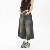 QWEEK Y2k Vintage Baggy Jorts Naiste suvised laia säärega põlvedeni teksad Korea tänavarõivad vabaaja pestud teksapüksid
