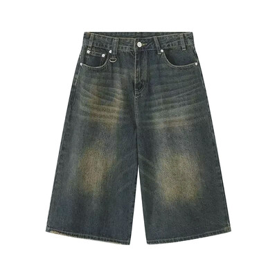 QWEEK Y2k Vintage Baggy Jorts Naiste suvised laia säärega põlvedeni teksad Korea tänavarõivad vabaaja pestud teksapüksid