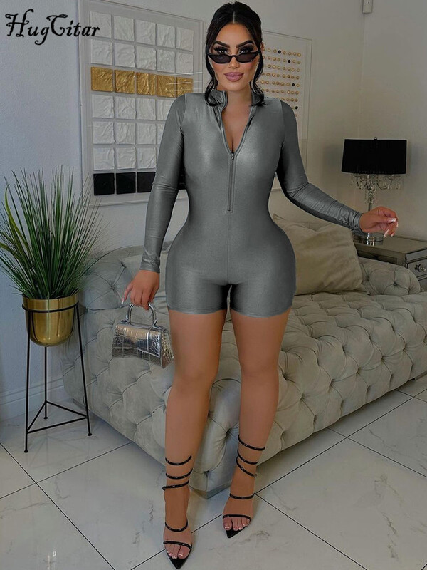 Hugcitar, solid, cu mânecă lungă, cu fermoar, cu fermoar, sexy, subțire, într-o singură bucată, toamna 2023 pentru femei, îmbrăcăminte stradală pentru petrecere.