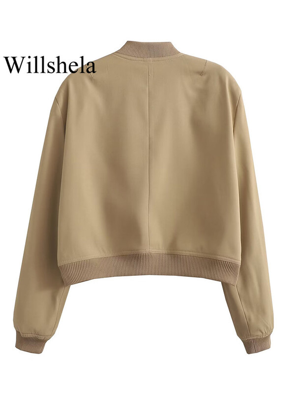 Willshela Jachete bombardiere solide la modă pentru femei Palton cu buzunare decolteu în V, mâneci lungi, ținute șic pentru femei