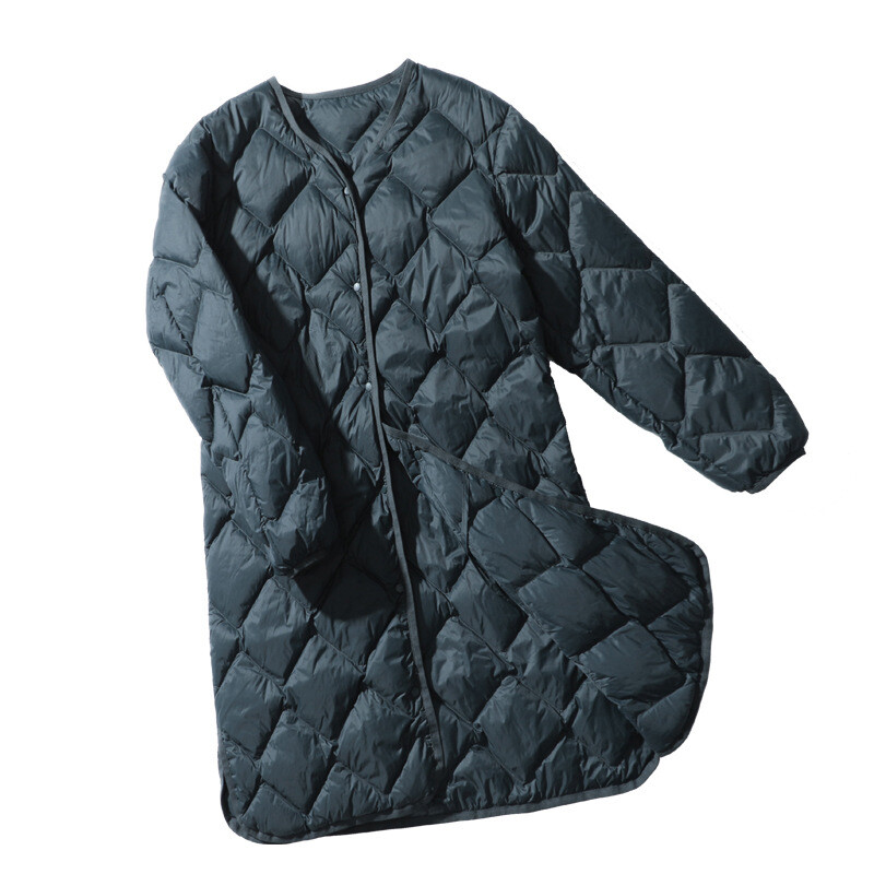 Schinteoni naiste ülikerge valge pardi sule pikk jakk Argyle V-kaelusega kaelarihm vabaaja sügistalvine mantel 2023 uus mood