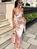 Suninheart suvine spagettirihm Lilletrükiga peokleidid Elegantne Maxi Bodycon Pulmakülalise Pühade Kleit Uus Kleit 2023