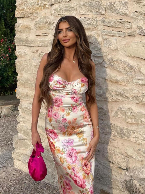 Suninheart suvine spagettirihm Lilletrükiga peokleidid Elegantne Maxi Bodycon Pulmakülalise Pühade Kleit Uus Kleit 2023