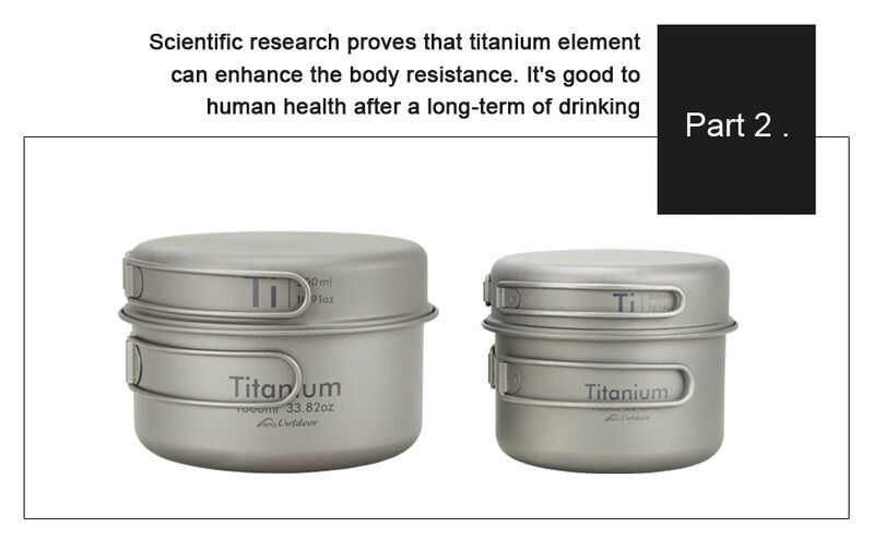 APG tigaie din titan ultrauşoare pentru camping în aer liber Set boluri din titan vase de gătit cu mâner pliabil