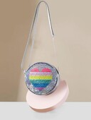 Στρογγυλή τσάντα για κορίτσια με αναστρέψιμη παγιέτα με μοτίβο καρδιάς, χαριτωμένη παιδική τσάντα Messenger, Παιδική τσάντα με φερμουάρ από συνθετικό δέρμα