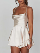 Γυναικείες μονόχρωμες φόρμες παιχνιδιών Cami με κουκούλα λαιμόκοψη αμάνικα κοντές φόρμες καλοκαιρινές χιαστί δεμένες εξώπλατες ρόμπες κλαμπ