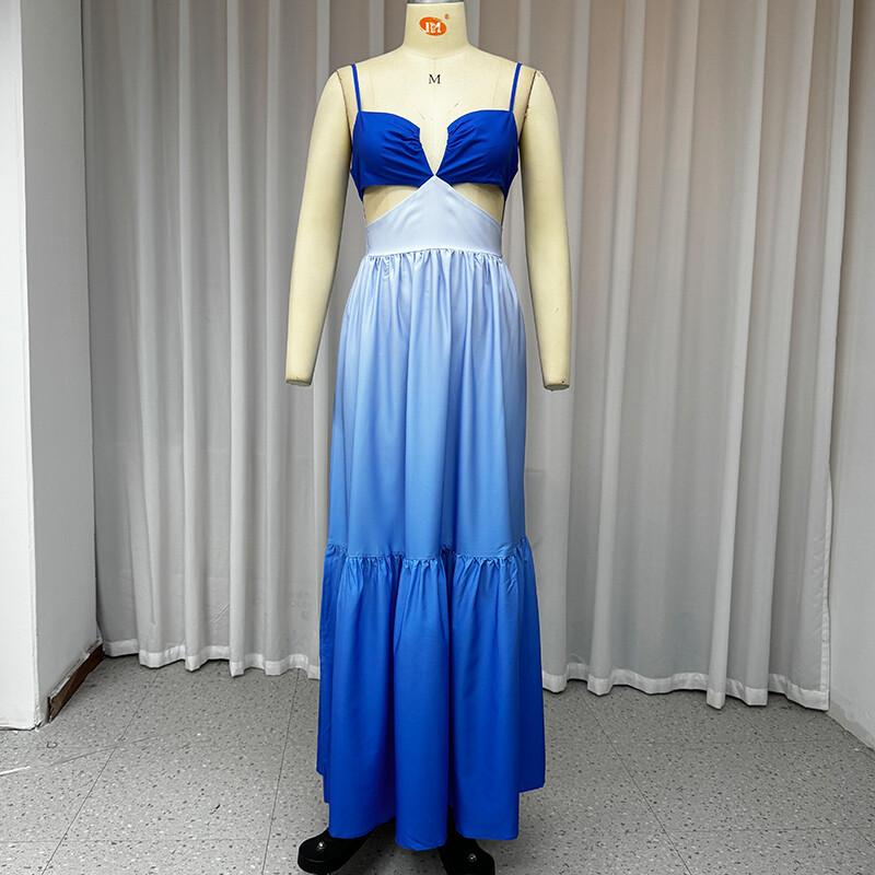 Ellafads Maxi Kleit Naiste Elegantne Varrukateta Suspender Ombre Õõnes Seljata Nipistatud Vöökoht Peokleidid Tänavarõivad