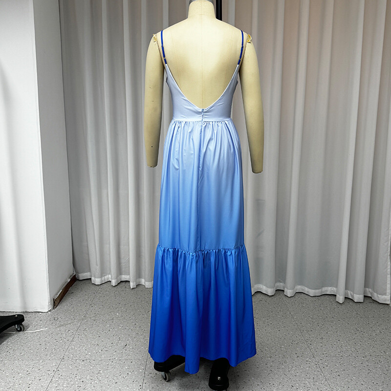 Ellafads Maxi Kleit Naiste Elegantne Varrukateta Suspender Ombre Õõnes Seljata Nipistatud Vöökoht Peokleidid Tänavarõivad