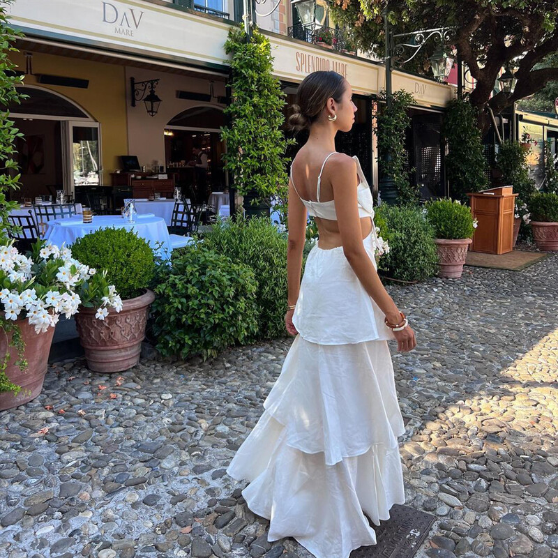 Euroopa ja Ameerika stiilis suvised naisterõivad Uus vabaaja kolmemõõtmeline lilleline kihiline vöökoht paljastav rippuv kleit