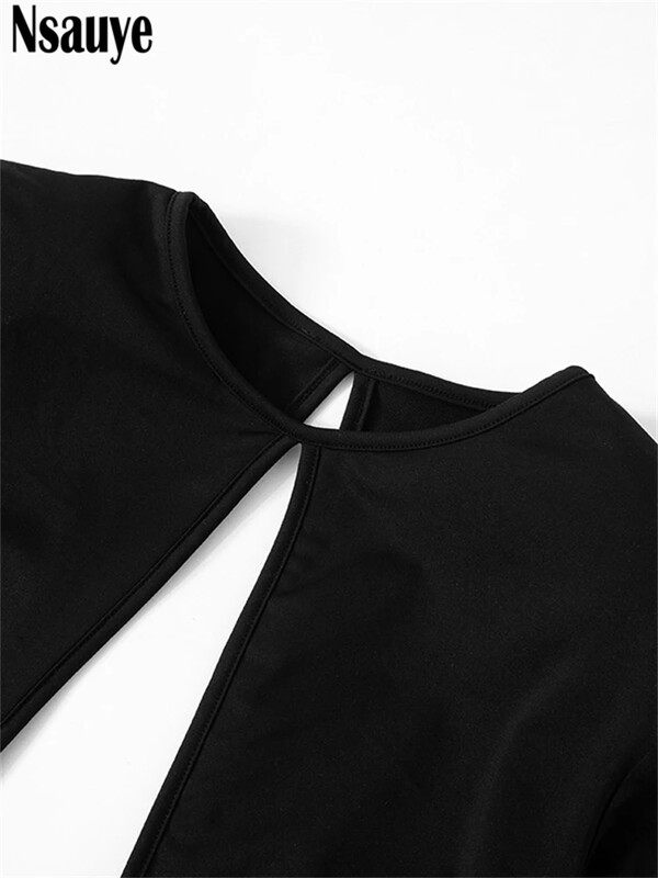 Nsauye suvenaiste seksikas väljalõigatud pikkade varrukatega must moekleit 2024. aasta õhtune sünnipäevapeo ööklubi šikid madala vöökohaga kleidid