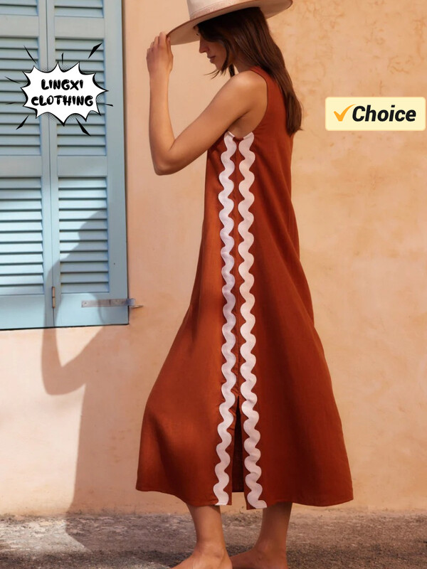 2024. aasta suvemood, uus naiste rannapuhkuse stiil, ühevärviline elegantne kleit, boheemlaslik, varrukateta, seksikas naiste rüü