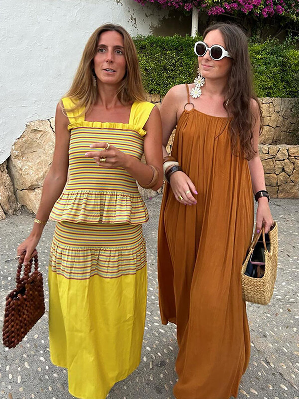 Elegantne triibulise kaelusega varrukateta naiste top komplektid vabaaja plisseeritud värvi plokkseelik kaheosaline komplekt naiste uued tänavarõivad