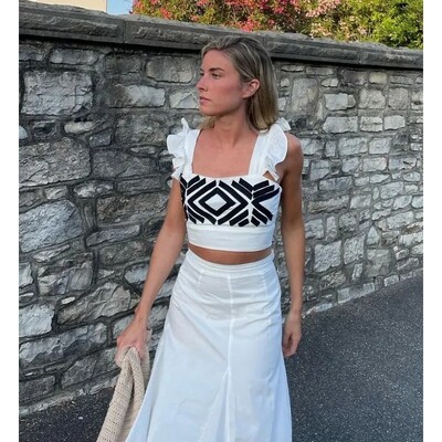 Naiste vintage trükitud Midi-seelikukomplekt, armas kärbitud, kõrge vöökohaga seelikud, 2024. aasta kevadsuvepuhkuse rannarõivad Vestidos