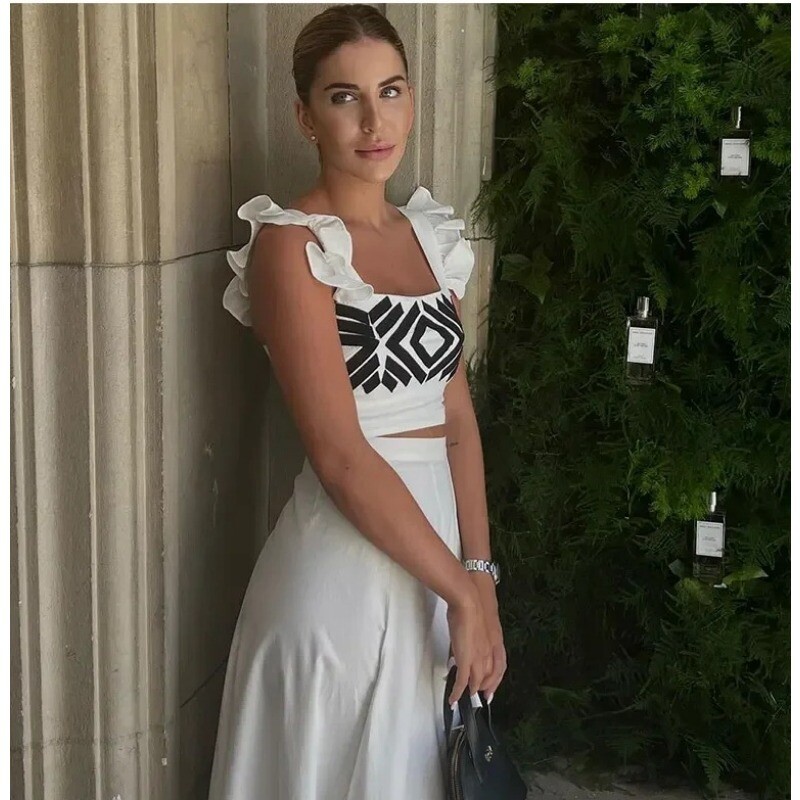 Naiste vintage trükitud Midi-seelikukomplekt, armas kärbitud, kõrge vöökohaga seelikud, 2024. aasta kevadsuvepuhkuse rannarõivad Vestidos